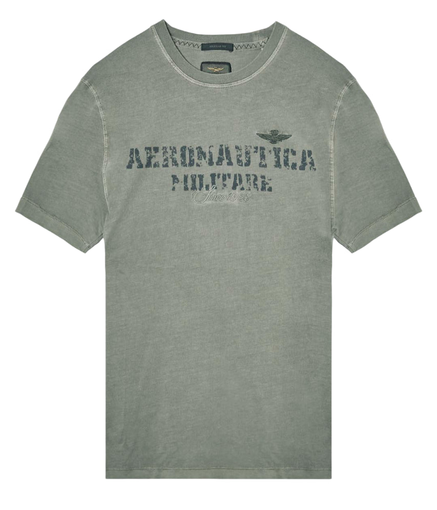AERONAUTICA MILITARE T-SHIRT TINTO CAPO CON STAMPA LOGO MILITARY OLIVE