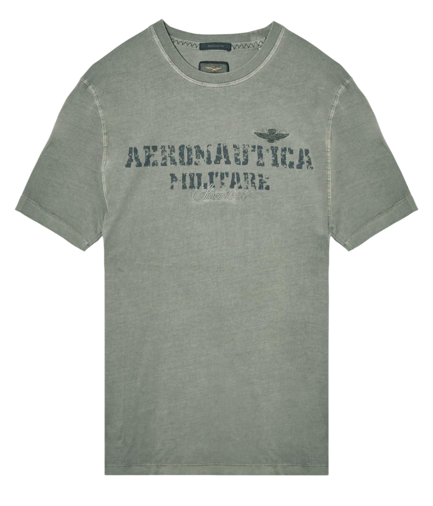 AERONAUTICA MILITARE T-SHIRT TINTO CAPO CON STAMPA LOGO MILITARY OLIVE