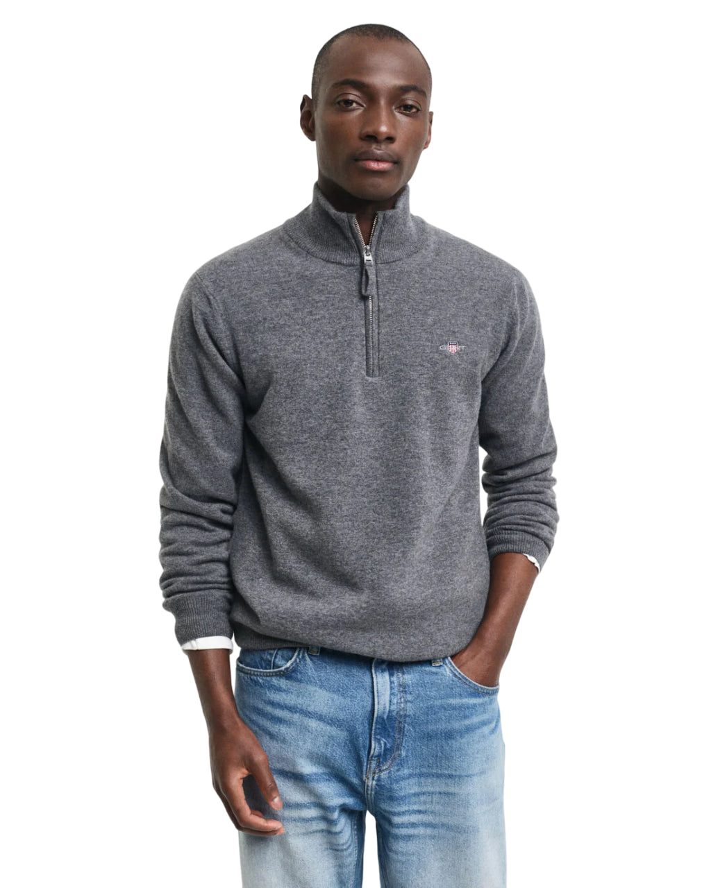 GANT MAGLIA IN LANA FINISSIMA CON ZIP CORTA GRAY MELANGE