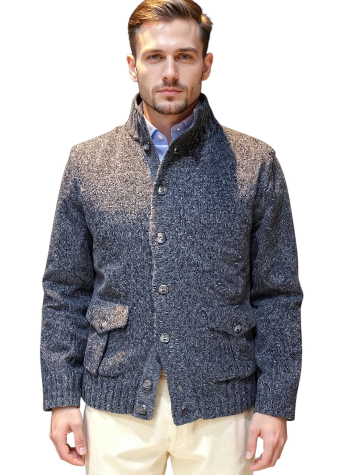 MARK MIDOR CARDIGAN LANA E CASHMERE CON BOTTONI E TASCHE ANTRACITE