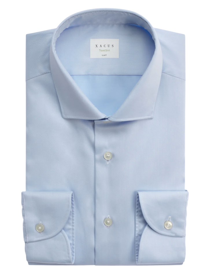 XACUS CAMICIA TRAVEL SHIRT TAILOR FIT TINTA UNITA CELESTE