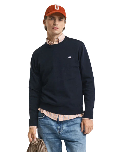 GANT MAGLIA UOMO GIROCOLLO IN COTONE E LANA COLORE EVENING BLUE