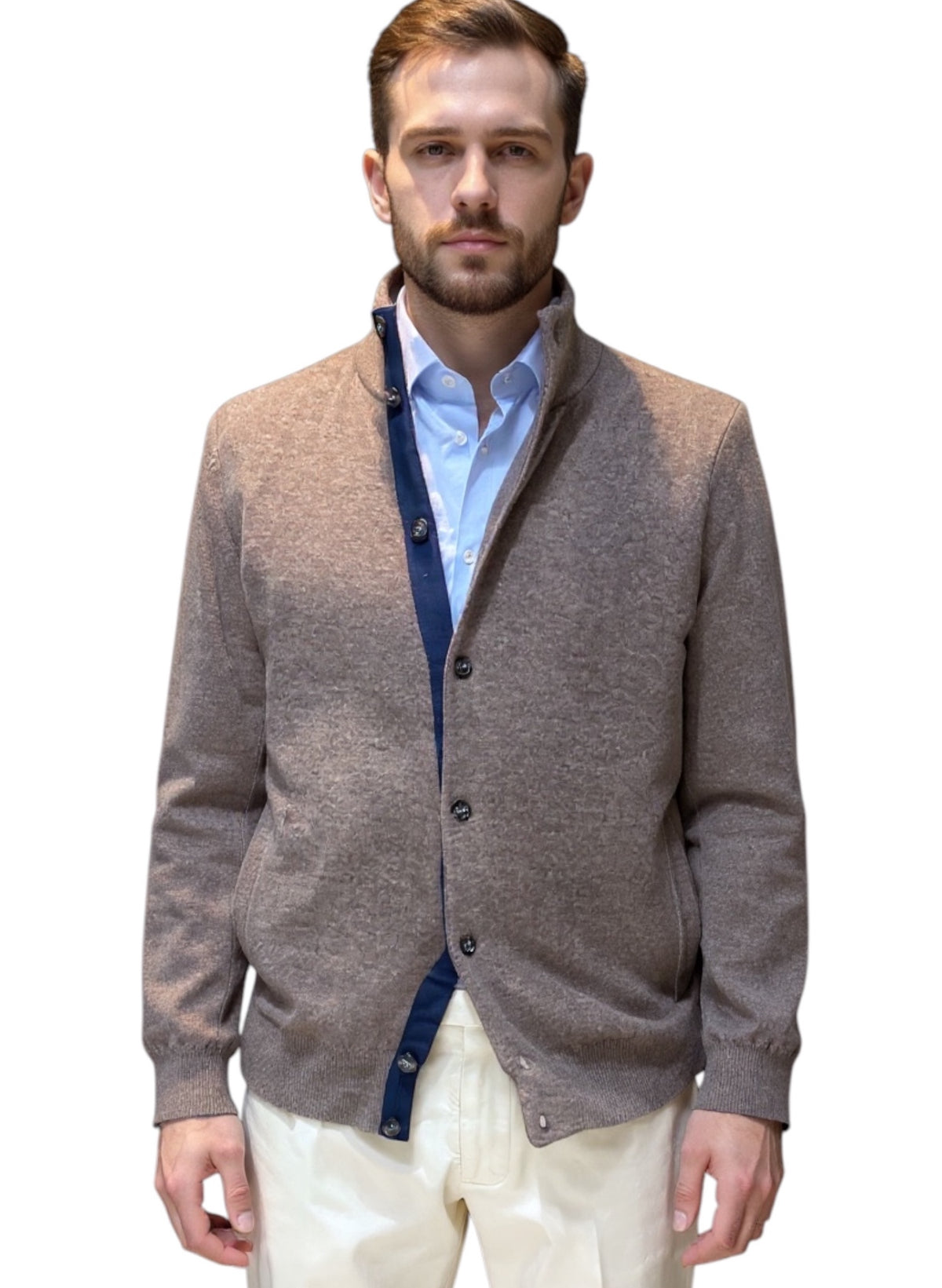 MARK MIDOR CARDIGAN IN LANA MERINO EXTRAFINE E CASHMERE COLORE CORDA