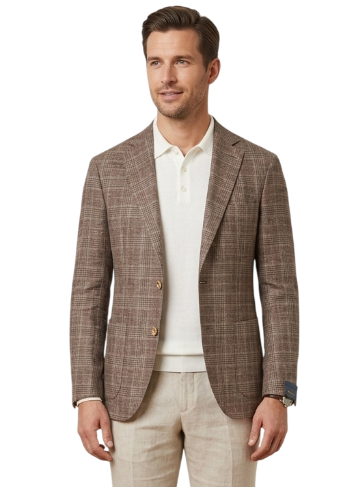 MARK MIDOR GIACCA IN LANA COTONE LINO A QUADRI MORO