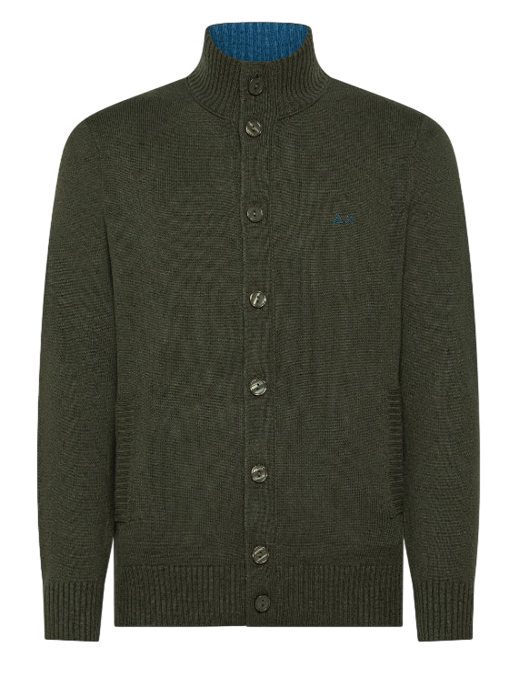 SUN68 CARDIGAN UOMO IN LANA E CASHMERE CON BOTTONI COLORE MILITARE SCURO