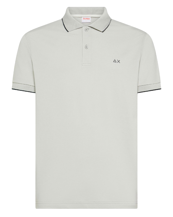 SUN68 UOMO POLO CON DETTAGLI A CONTRASTO IN COTONE GRIGIO CHIARO