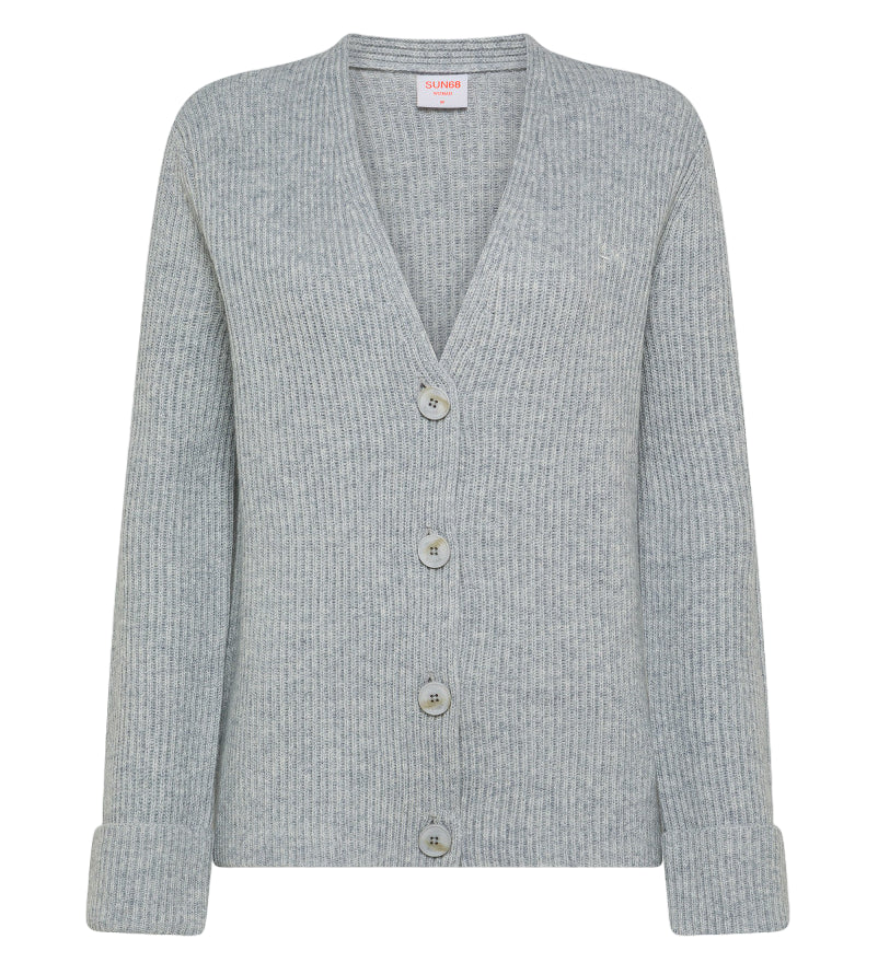 SUN68 CARDIGAN MACRO RIB GRIGIO MEDIO