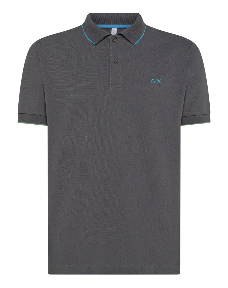 SUN68 UOMO POLO SMALL STRIPES ON COLLAR INCHIOSTRO