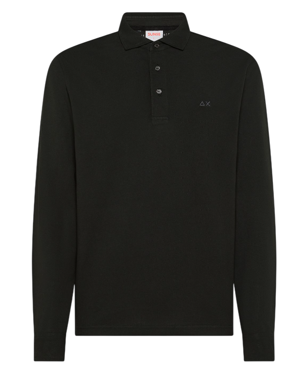 SUN68 UOMO POLO A MANICHE LUNGHE IN COTONE NERO