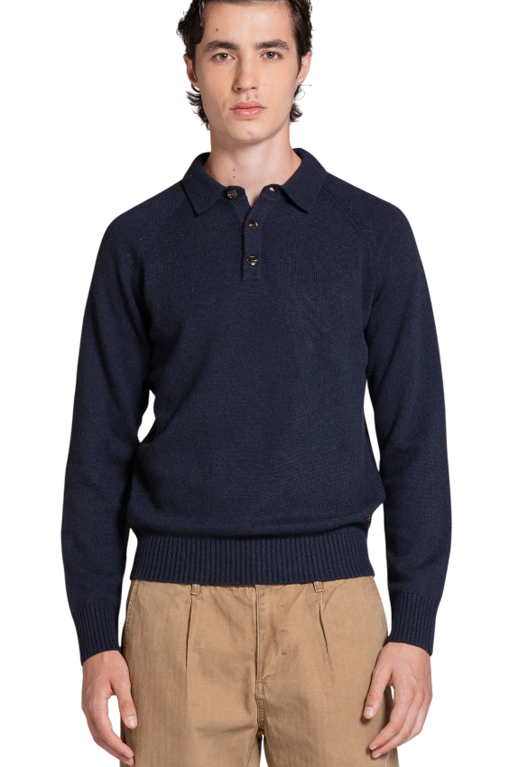 IMPURE COLIN POLO SWEATER IN LAMBSWOOL BLU NAVY