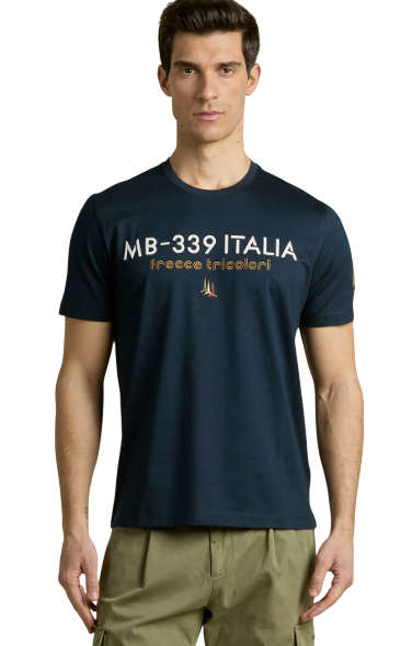 AERONAUTICA MILITARE T-SHIRT RICAMATA FRECCE TRICOLORI BLU