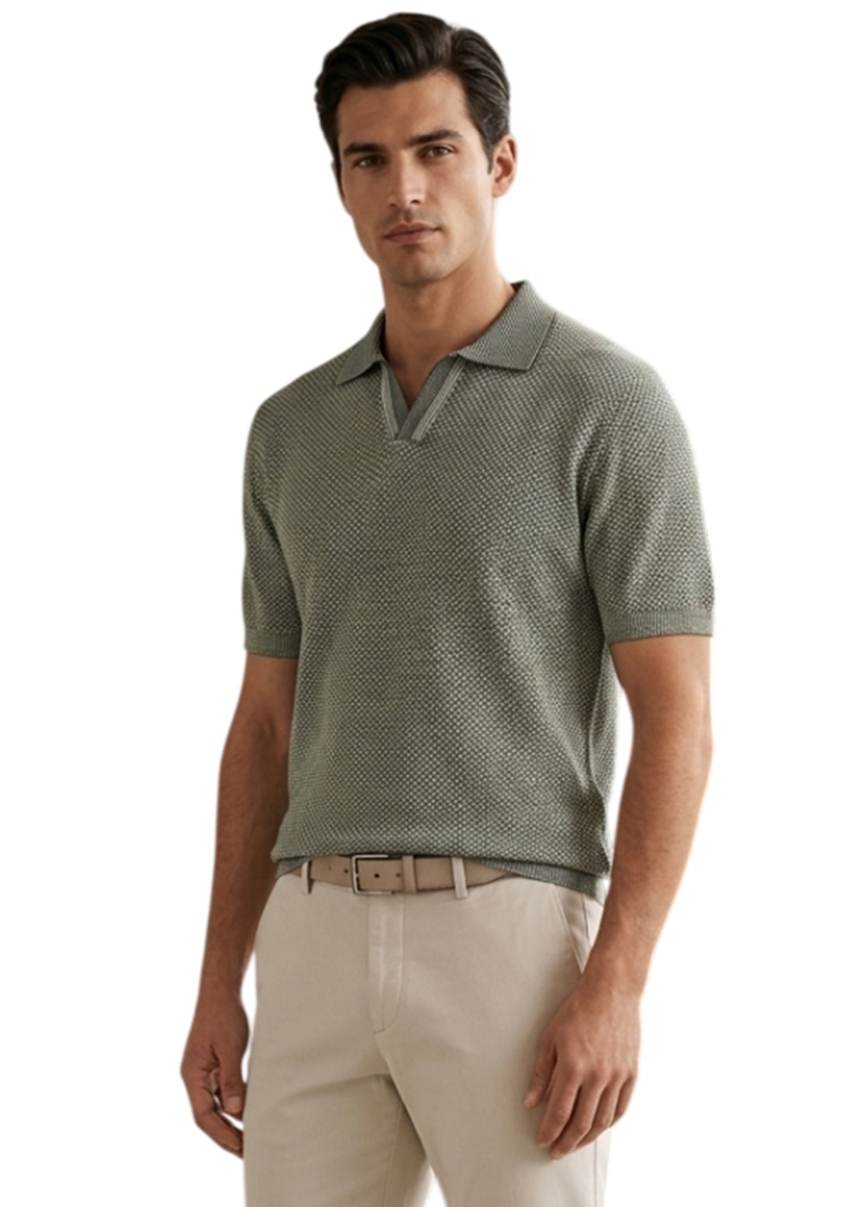 MARK MIDOR POLO SENZA BOTTONI A V IN COTONE VERDE BLU