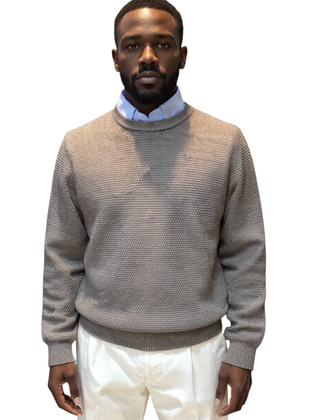 MARK MIDOR MAGLIA GIROCOLLO IN LANA MERINO MICROPUNTINATA COLORE NOCE