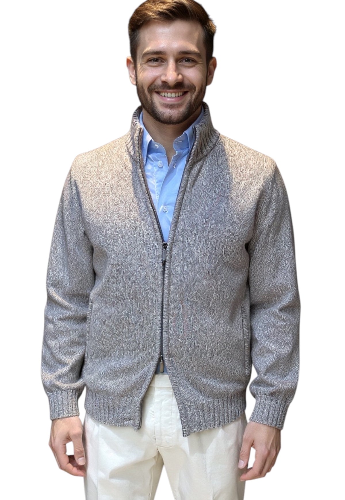 MARK MIDOR CARDIGAN FULL ZIP LANA E CASHMERE E SETA COLORE CORDA