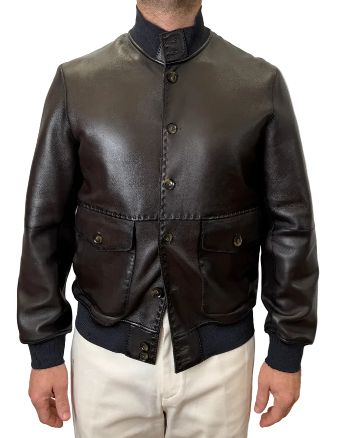 THE JACK LEATHER GIUBBOTTO BELAIR REVERS 100% PELLE DARK BROWN