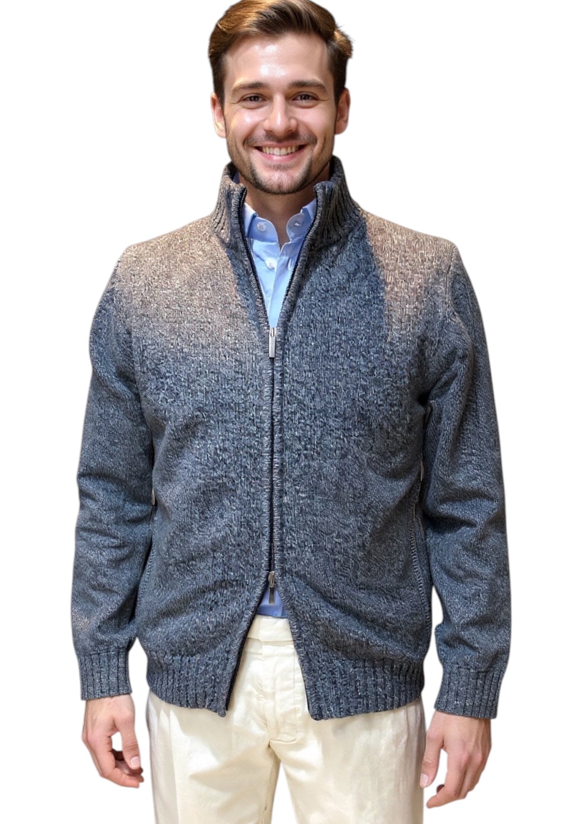 MARK MIDOR CARDIGAN FULL ZIP LANA E CASHMERE E SETA COLORE GRIGIO ANTRACITE