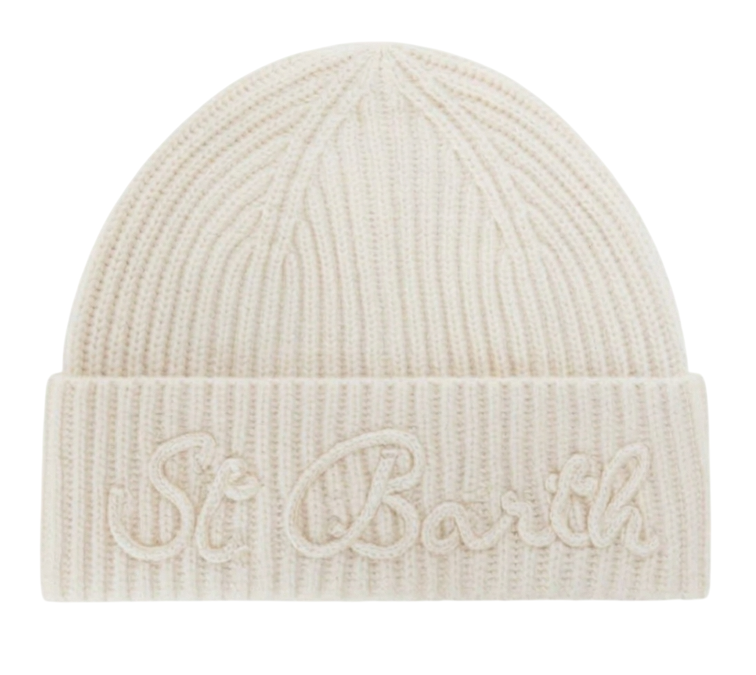 MC2 SAINT BARTH BERRETTO MOSS OFF WHITE IN MISTO LANA E ALPACA CON RICAMO LOGO
