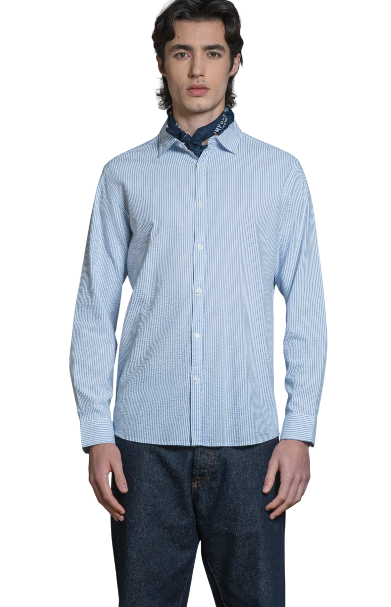 IMPURE CAMICIA RILEY FRENCH COLLAR IN SEERSUCKER A RIGHE BLU