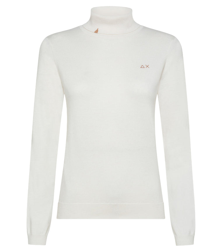 SUN68 MAGLIA COLLO ALTO TURTLE NECK SOLID BIANCO PANNA