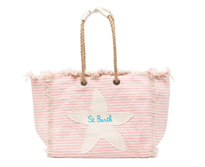 MC2 SAINT BARTH BORSA BEACH BAG ROSA CON FANTASIA A RIGHE ORIZZONTALI