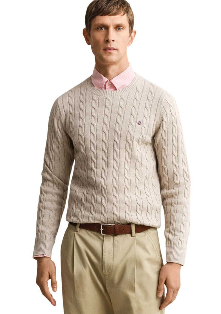 GANT MAGLIA GIROCOLLO IN COTONE A TRECCE OAT MELANGE