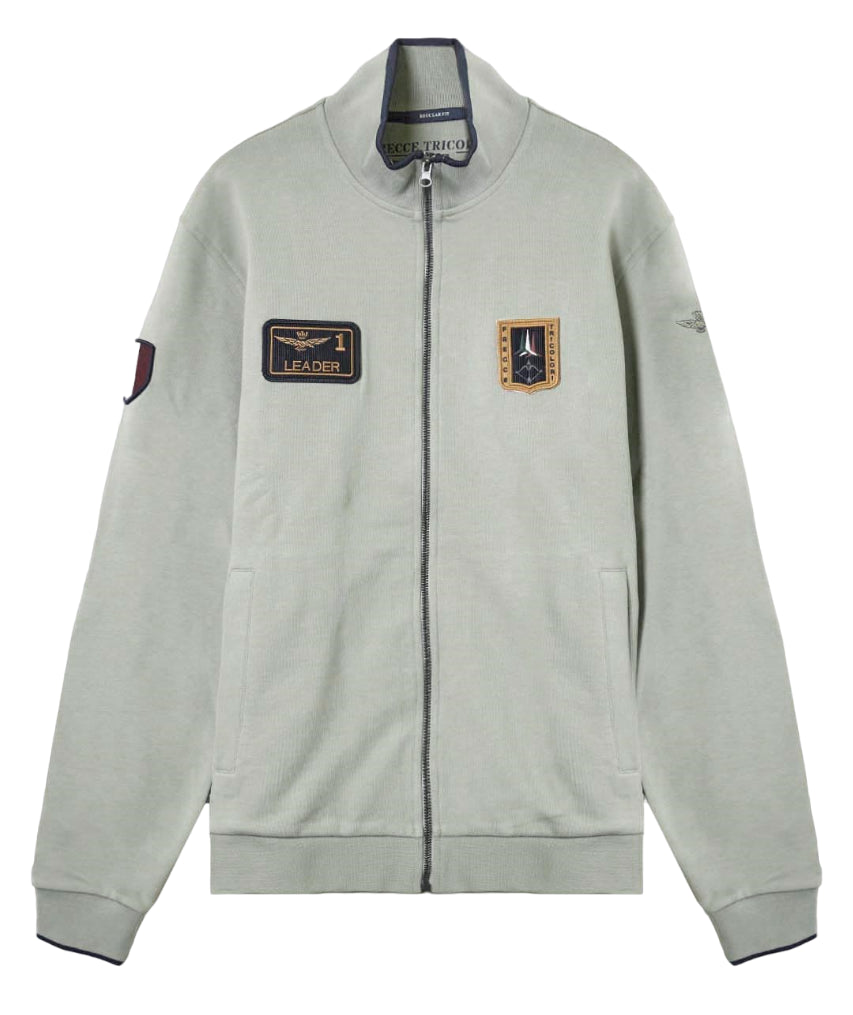 AERONAUTICA MILITARE FELPA FULL-ZIP CON PATCHES VERDE ALGA