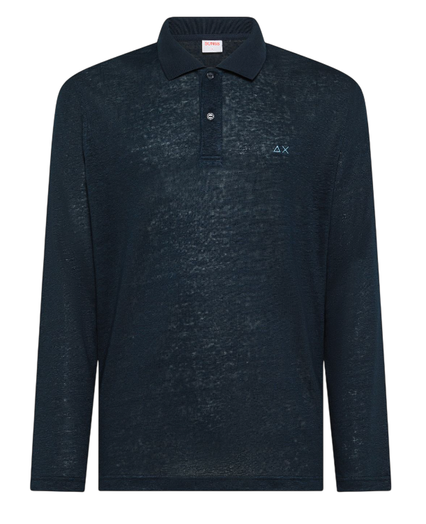 SUN68 UOMO POLO A MANICHE LUNGHE IN LINO BLUE NAVY