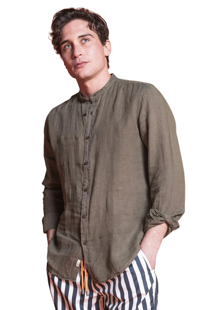 IMPURE CAMICIA 100% LINO SLIM FIT MILITARY GREEN