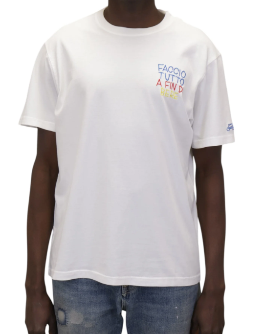 MC2 SAINT BARTH T-SHIRT PORTOFINO RICAMO MULTICOLOR FACCIO TUTTO A FIN DI BERE BIANCO
