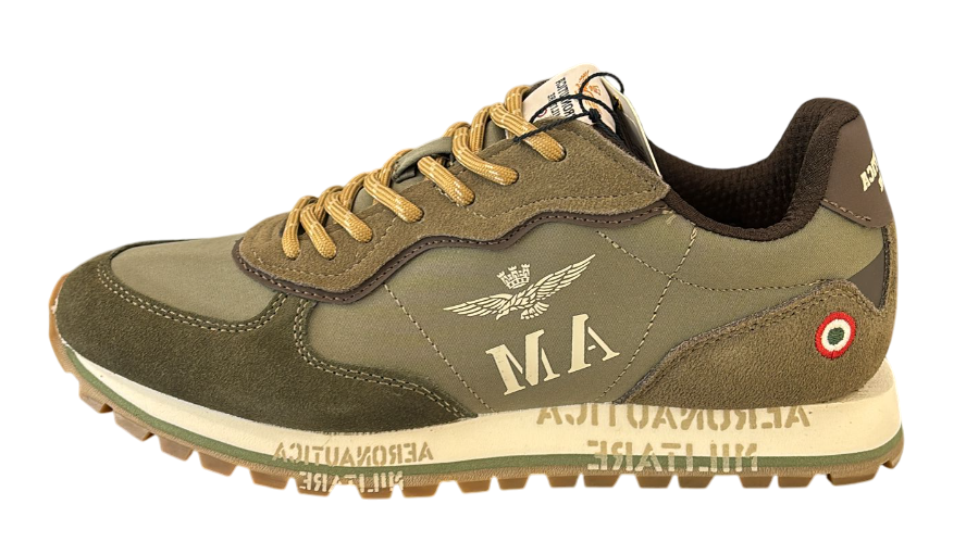 AERONAUTICA MILITARE SNEAKERS IN TESSUTO E PELLE SCAMOSCIATA VERDE MILITARE