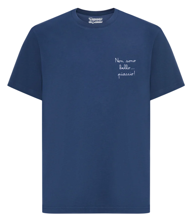 MC2 SAINT BARTH T-SHIRT BLU IN COTONE INVERNALE CON RICAMO NON SONO BELLO… PIACCIO!