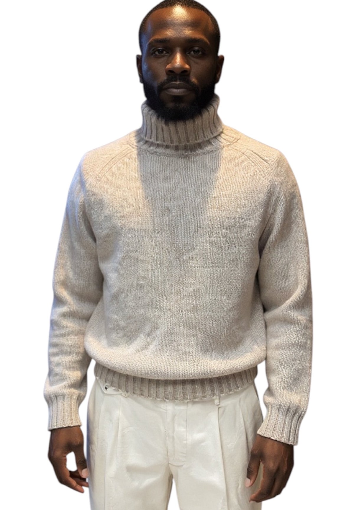 MARK MIDOR MAGLIONE A COLLO ALTO IN MISTO LANA ALPACA CASHMERE COLORE NATURALE