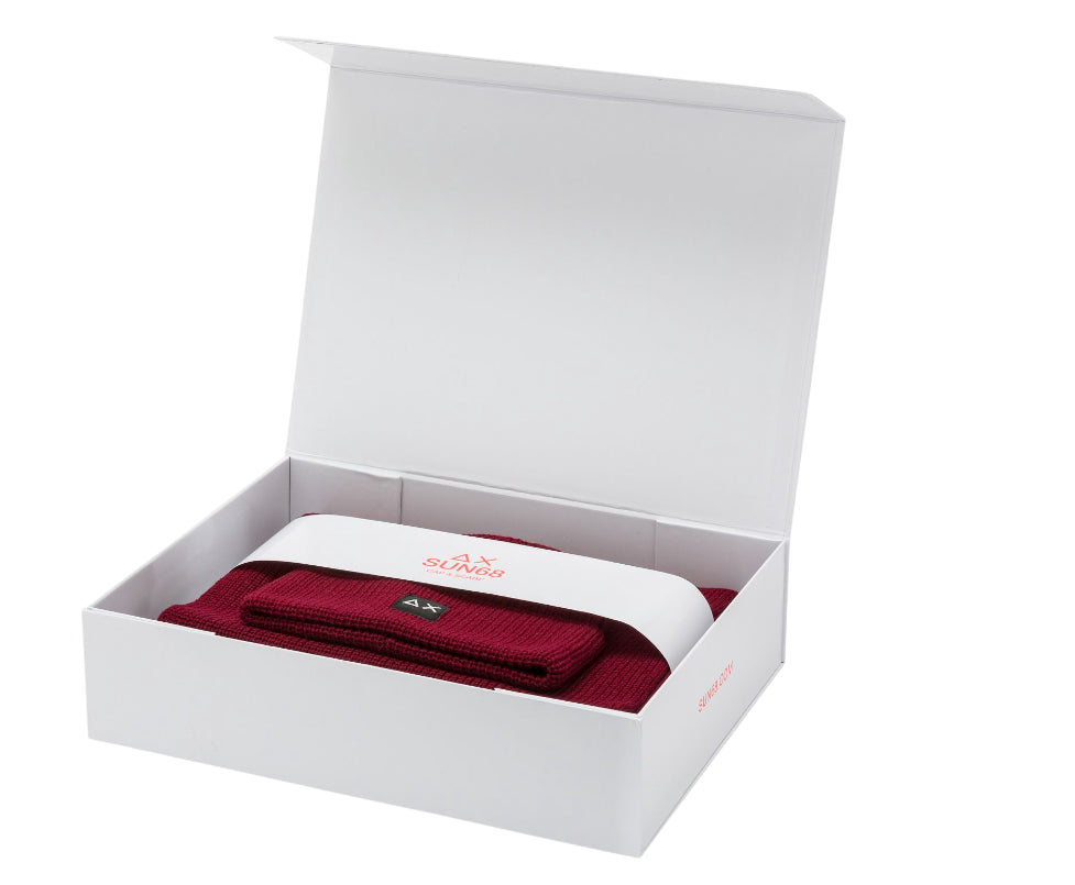 SUN68 BERRETTO E SCIARPA IN LANA COORDINATI COLORE BORDEAUX