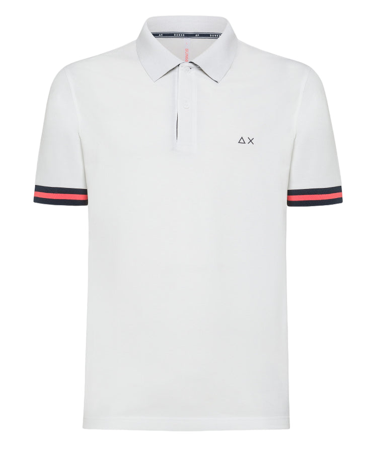 SUN68 POLO UOMO STRIPES ON FRONT PLACKET AND CUFFS BIANCO