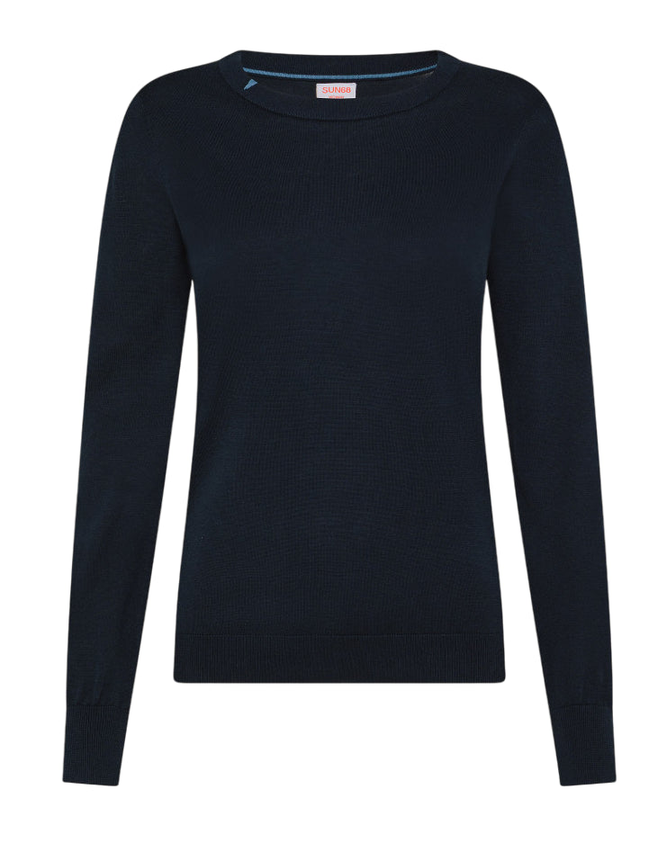 SUN68 MAGLIA DONNA SWEATER BASIC NAVY BLUE