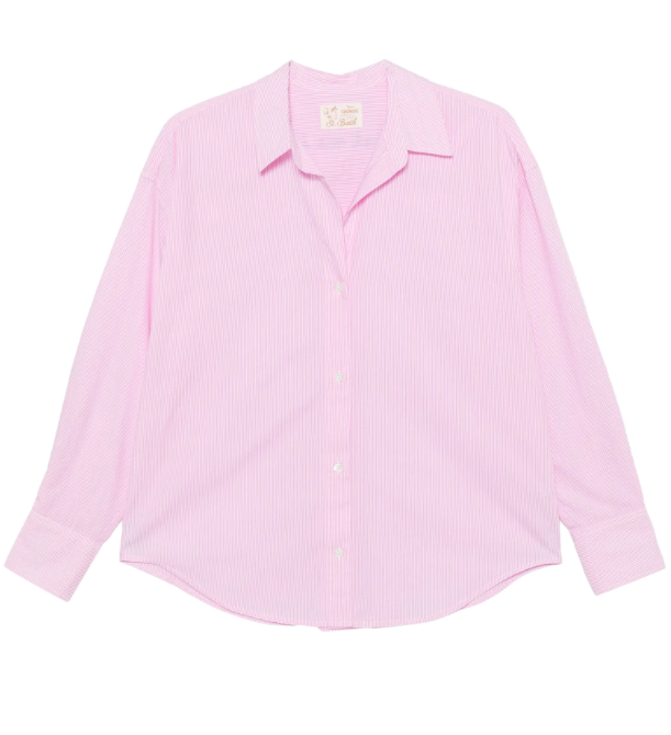 MC2 SAINT BARTH CAMICIA CRISTAL A RIGHE BIANCO ROSA RICAMO SPALLE