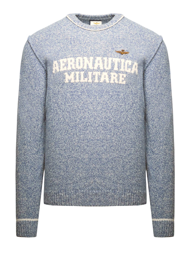 AERONAUTICA MILITARE MAGLIONE IN LANA CON LOGO JACQUARD AZZURRO MOULINE'