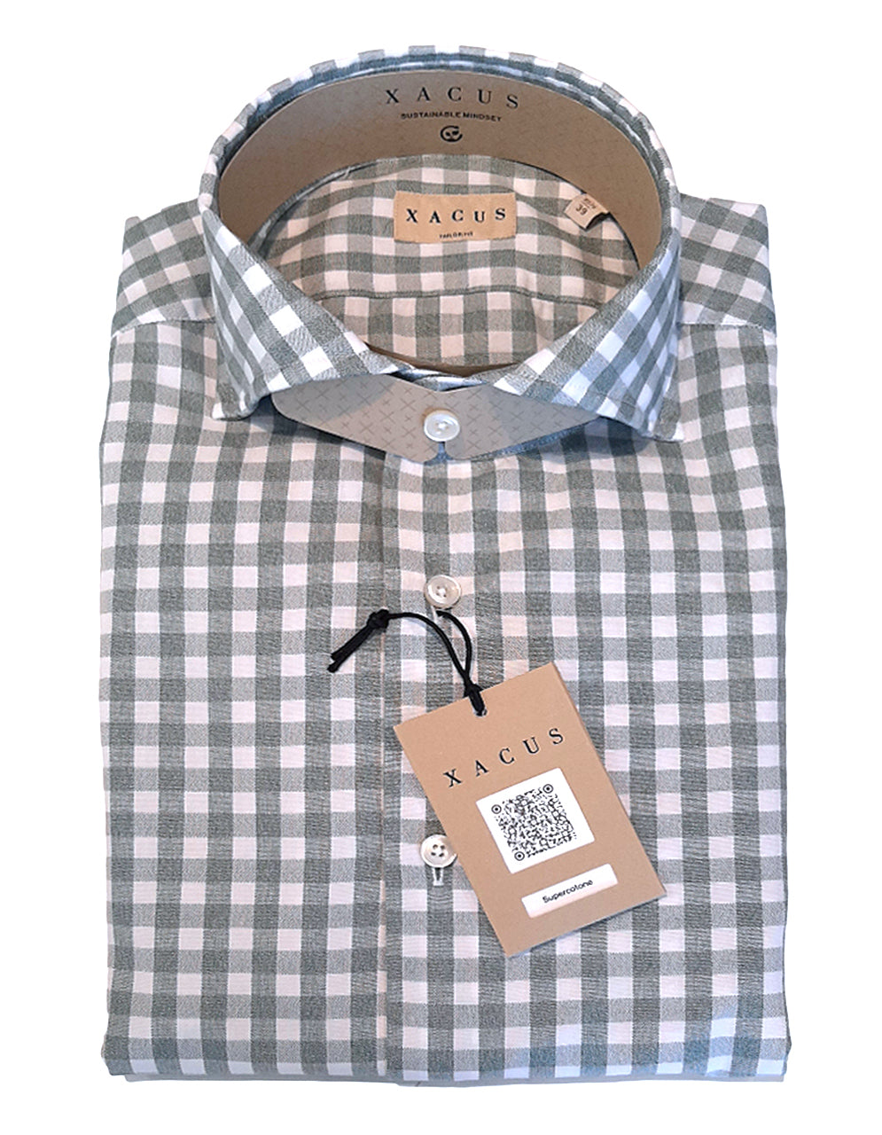 XACUS CAMICIA TAILOR WASHED A QUADRI BIANCO VERDE