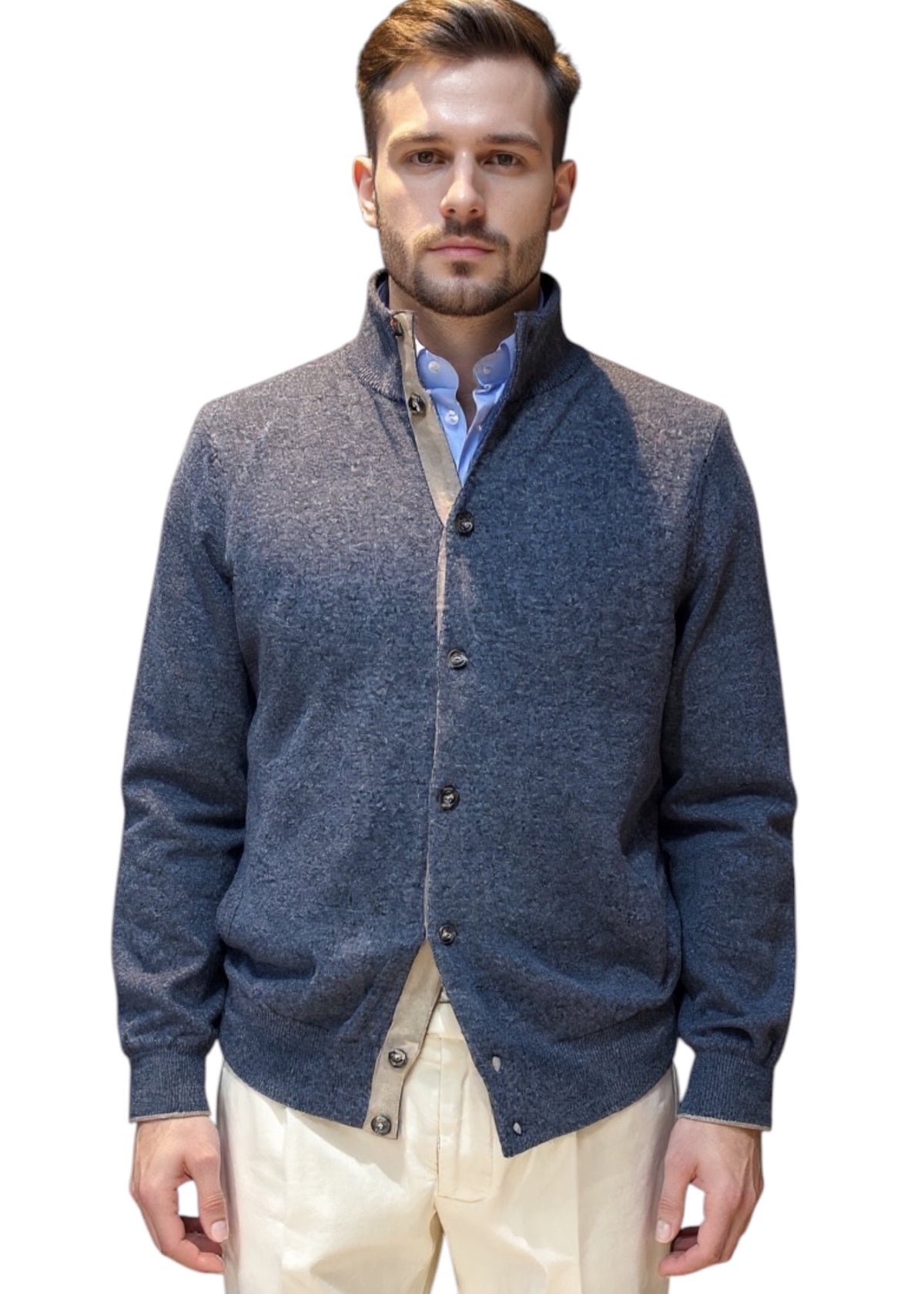 MARK MIDOR CARDIGAN IN LANA MERINO EXTRAFINE E CASHMERE COLORE ANTRACITE