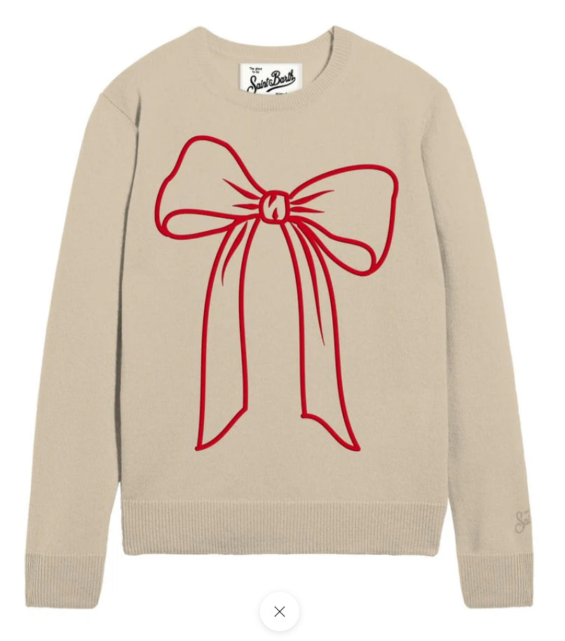 MC2 SAINT BARTH MAGLIONE DONNA NEW QUEEN-BIG BOW BEIGE