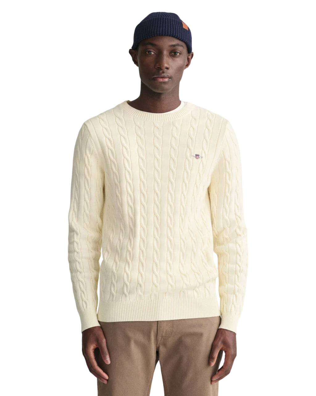 GANT MAGLIA GIROCOLLO IN COTONE A TRECCE CREAM