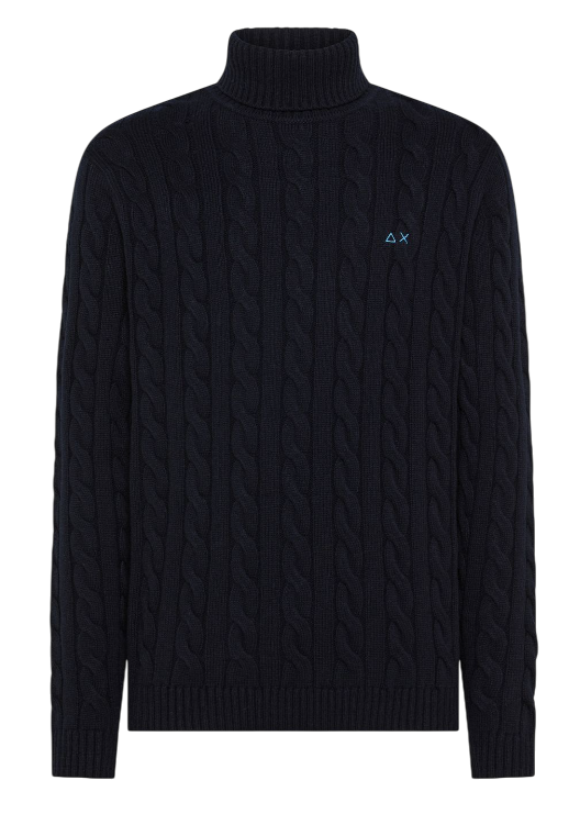 SUN68 MAGLIA UOMO DOLCEVITA IN MISTO LANA A TRECCE NAVY BLUE