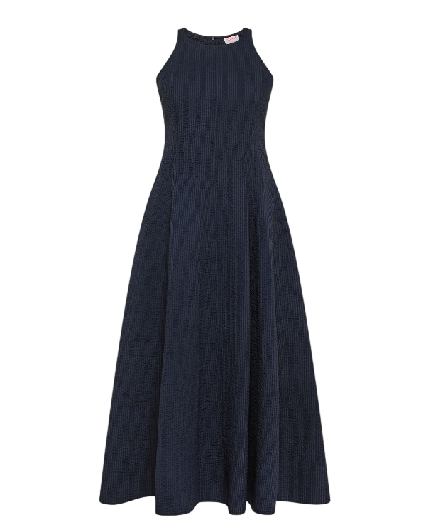 SUN68 ABITO LUNGO IN COTONE SEERSUCKER BLU NAVY