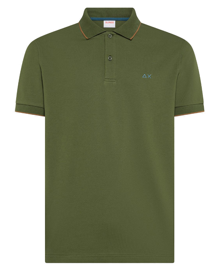 SUN68 UOMO POLO CON DETTAGLI A CONTRASTO IN COTONE VERDE SCURO