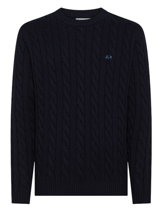SUN68 UOMO MAGLIA GIROCOLLO IN MISTO LANA NAVY BLUE