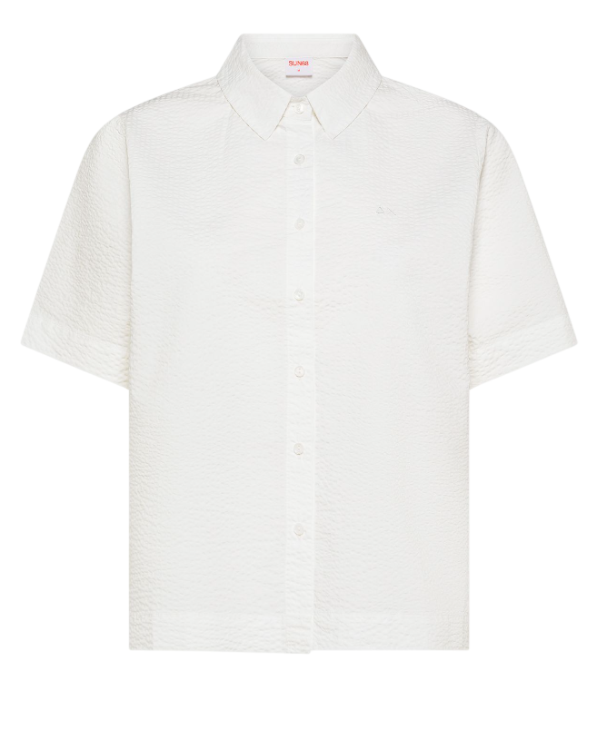 SUN68 CAMICIA DONNA IN COTONE SEERSUCKER BIANCO
