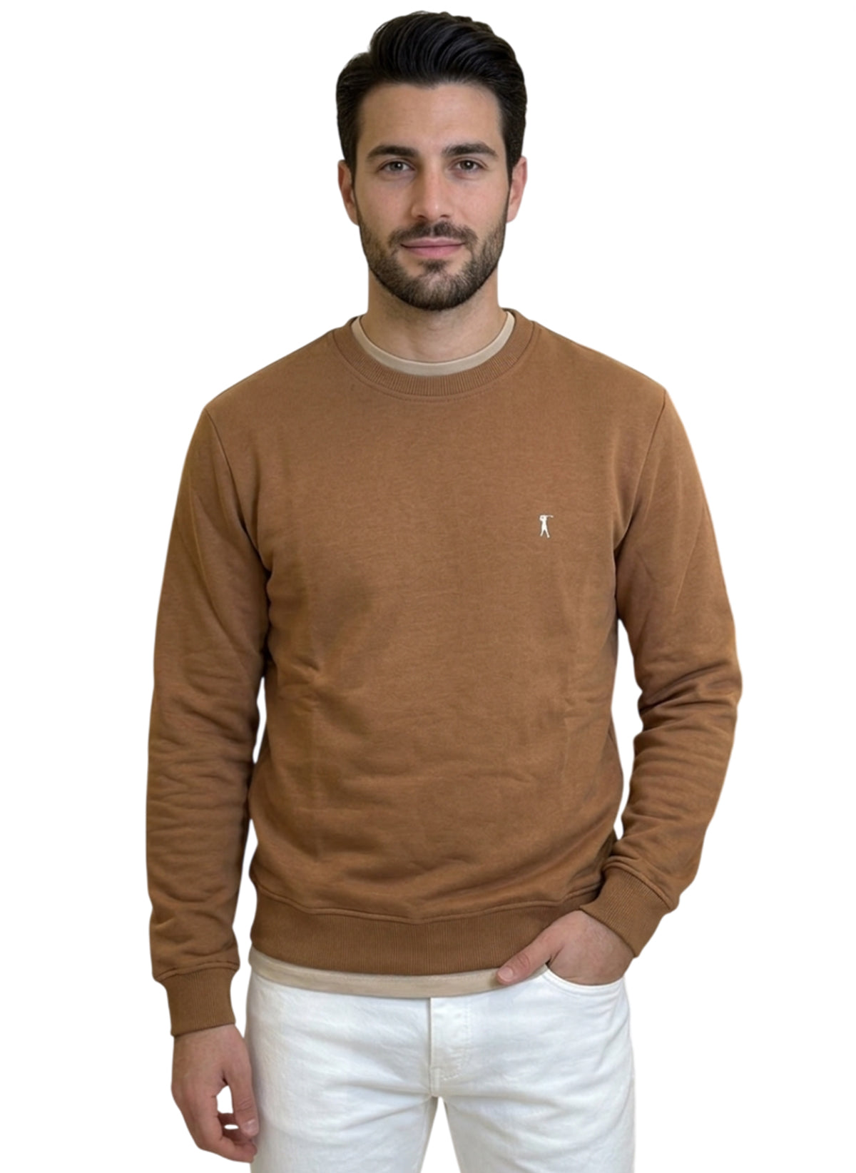MARK MIDOR FELPA GIROCOLLO 100% COTONE COLORE TABACCO