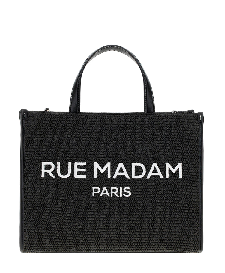 RUE MADAM PARIS TOTE BAG THE SUMMER TOTE STRAW BLACK