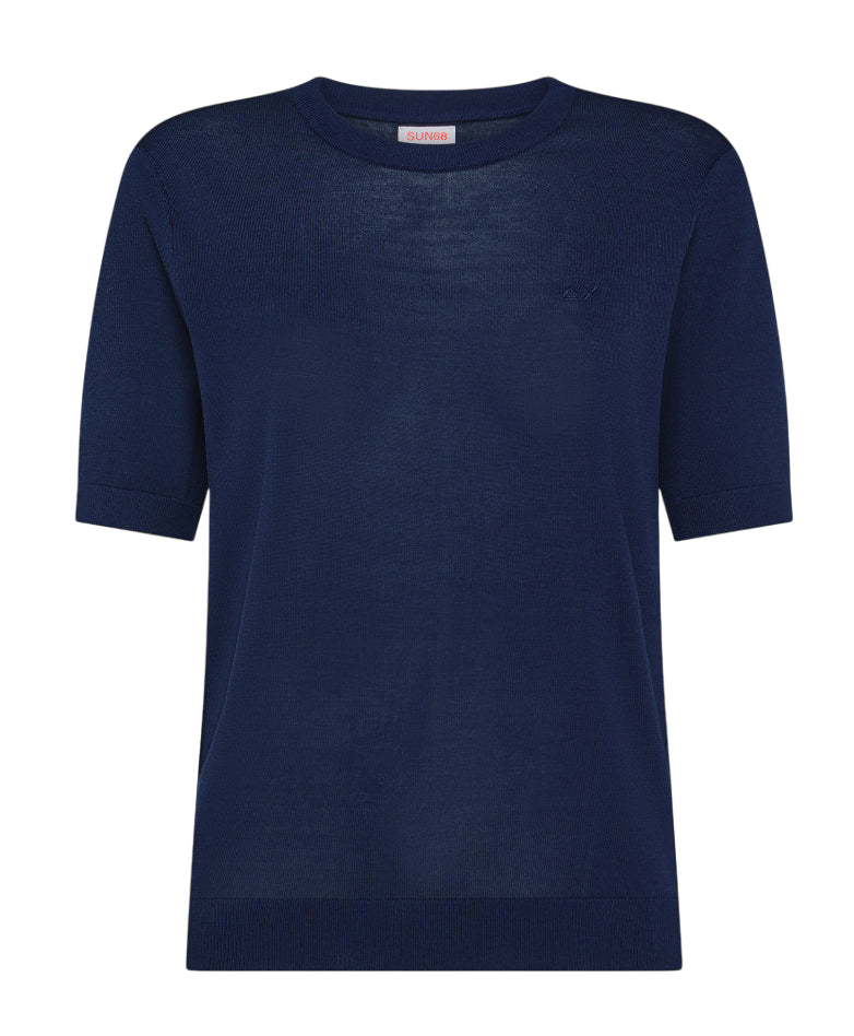 SUN68 T-SHIRT DONNA SWEATER NAVY BLUE