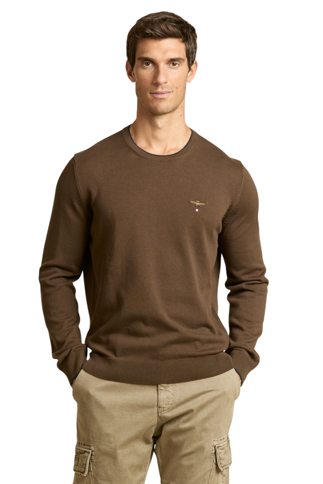 AERONAUTICA MILITARE MAGLIA GIROCOLLO ACQUILA RICAMATA COLORE CASTAGNA